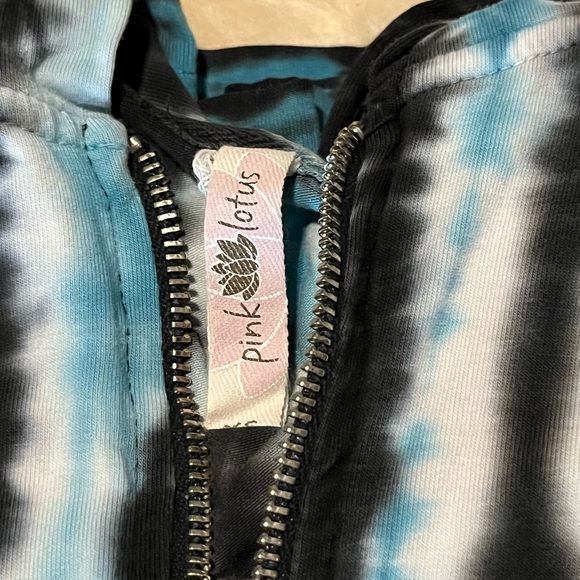 Pink Lotus Turquoise/ Navy Tie-Dye Zip-Up Hoodie Jacket - Picture 3 of 5